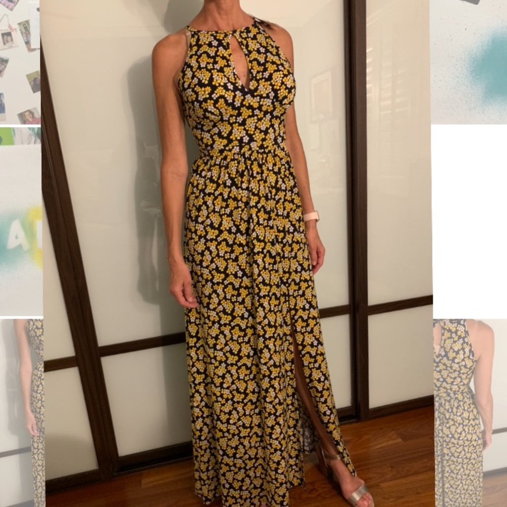 Yellow and navy blue dress